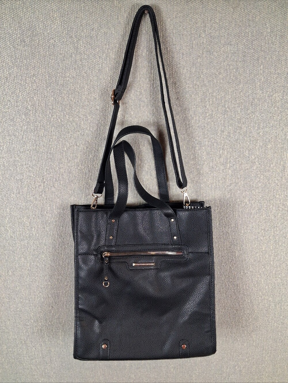 Alexis Bendel Chic Convertible Tote Crossbody Bag Faux Leather Black